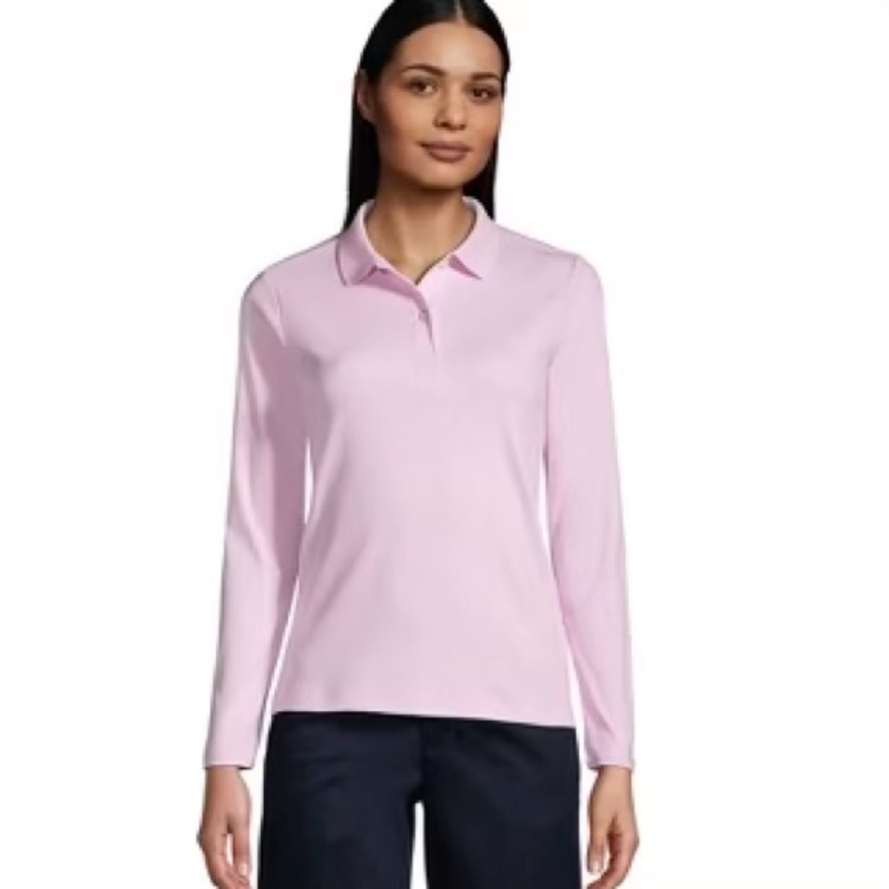 Lands End Long Sleeve Pink Polo Shirt XL